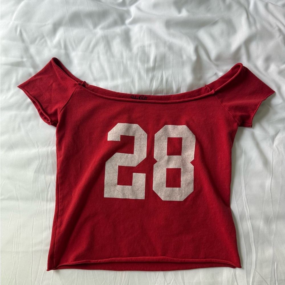 Brandy Melville Red Off-Shoulder Jersey Top